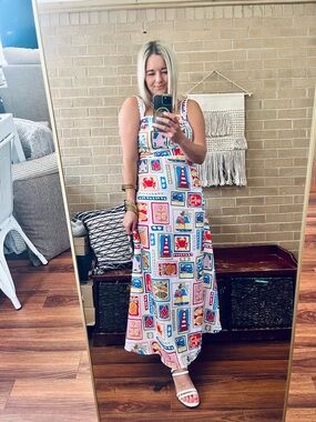 Colorful Nautical Print Maxi Dress — Pink Multi